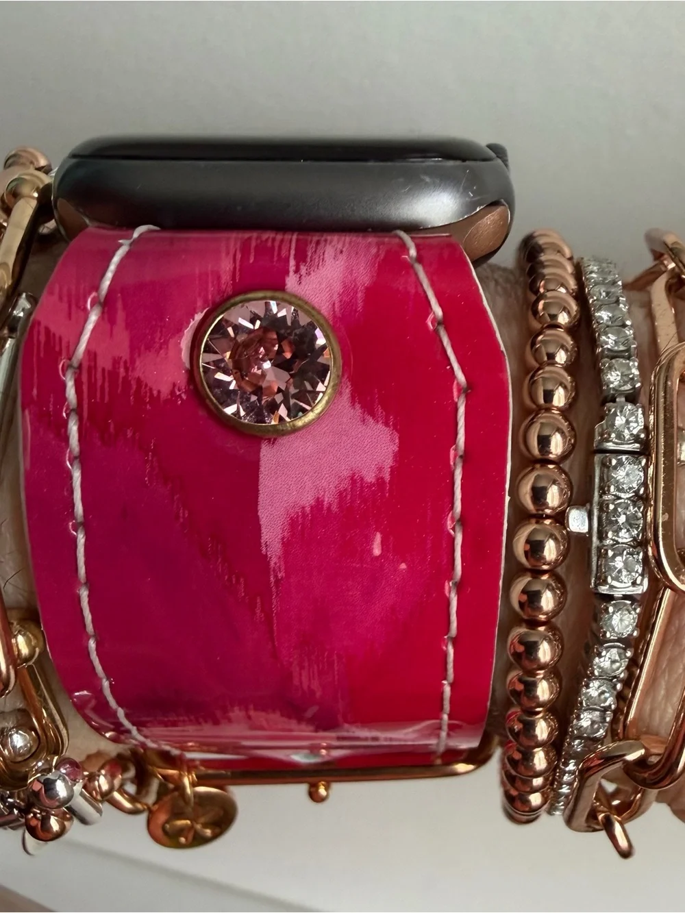 Upcycled fucshia ikat vernis Spark*l band for Apple Watch, size 2